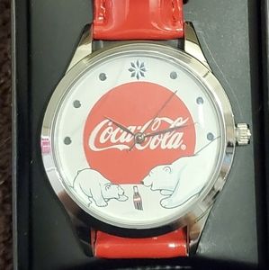 Avon Coca-Cola Christmas Bears Red Band Wrist Watch
